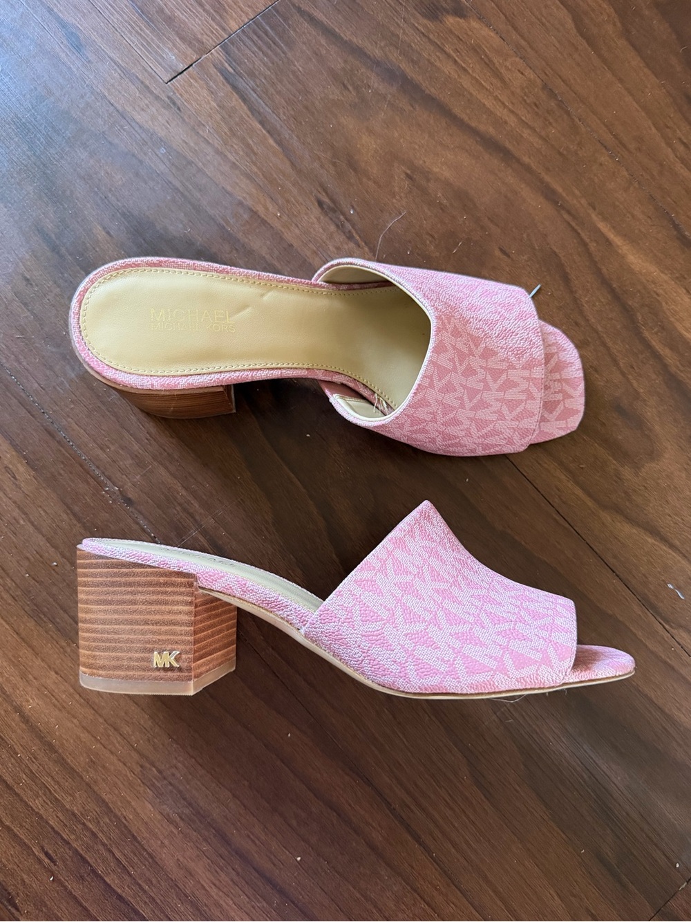 Michael Kors Ingrid Pink Logo Jacquard Midheel Mule Sandals